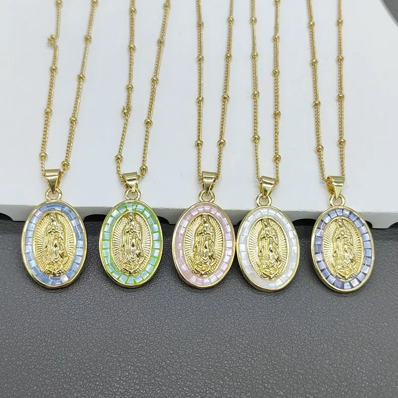 

New Hot Sales Sea Shell Guadalupe Necklace Exquisite Virgin Mary Statue Pendant Charms Religious Jewelry For Women Gift