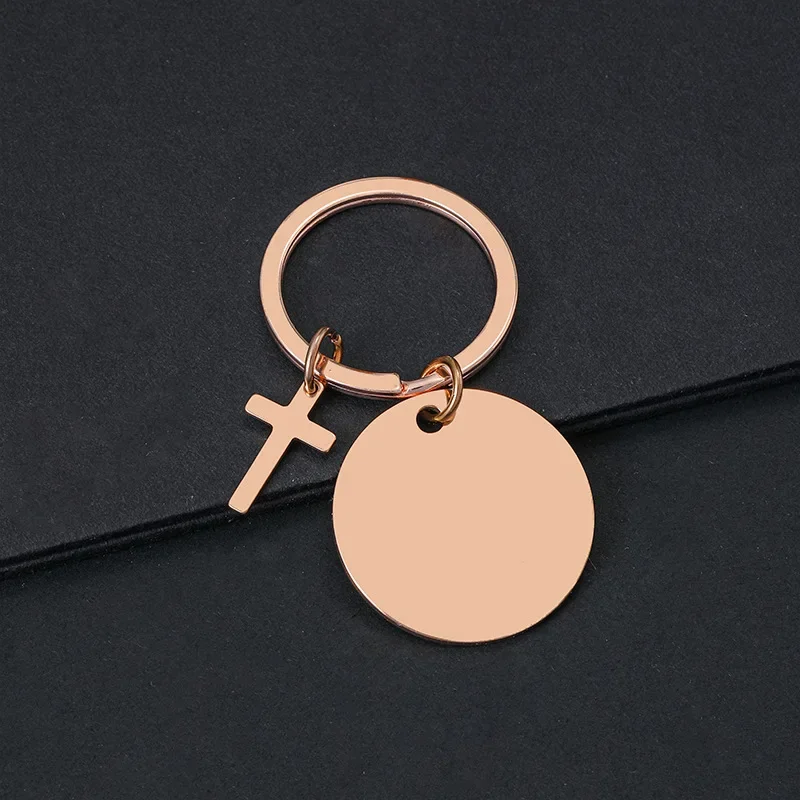 Custom Name Stainless Steel Multiple shapes with Cross Keychain Laser Personalize Logo Number Keyring Metal Key Chain Ring