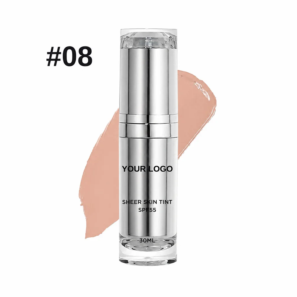 30ml Sheer Skin Tint SPF55 21colors Custom Logo Full Coverage Natural Long-lasting Moisturizing Waterproof Private Label Makeup