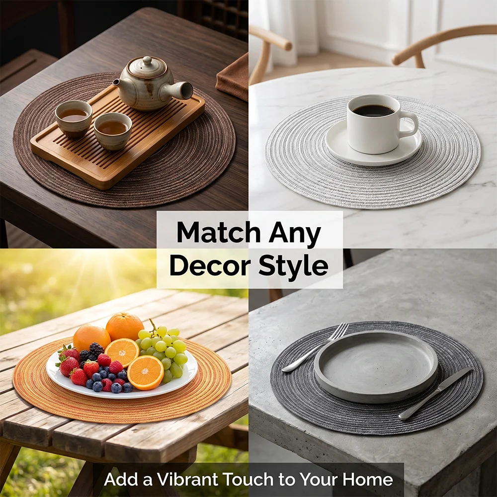 Eco Friendly Hand Woven Cotton Yarn Round Table Mat 30cm Green Anti Slip Heat Insulation Pad for Western Food Soup Plate Bowl