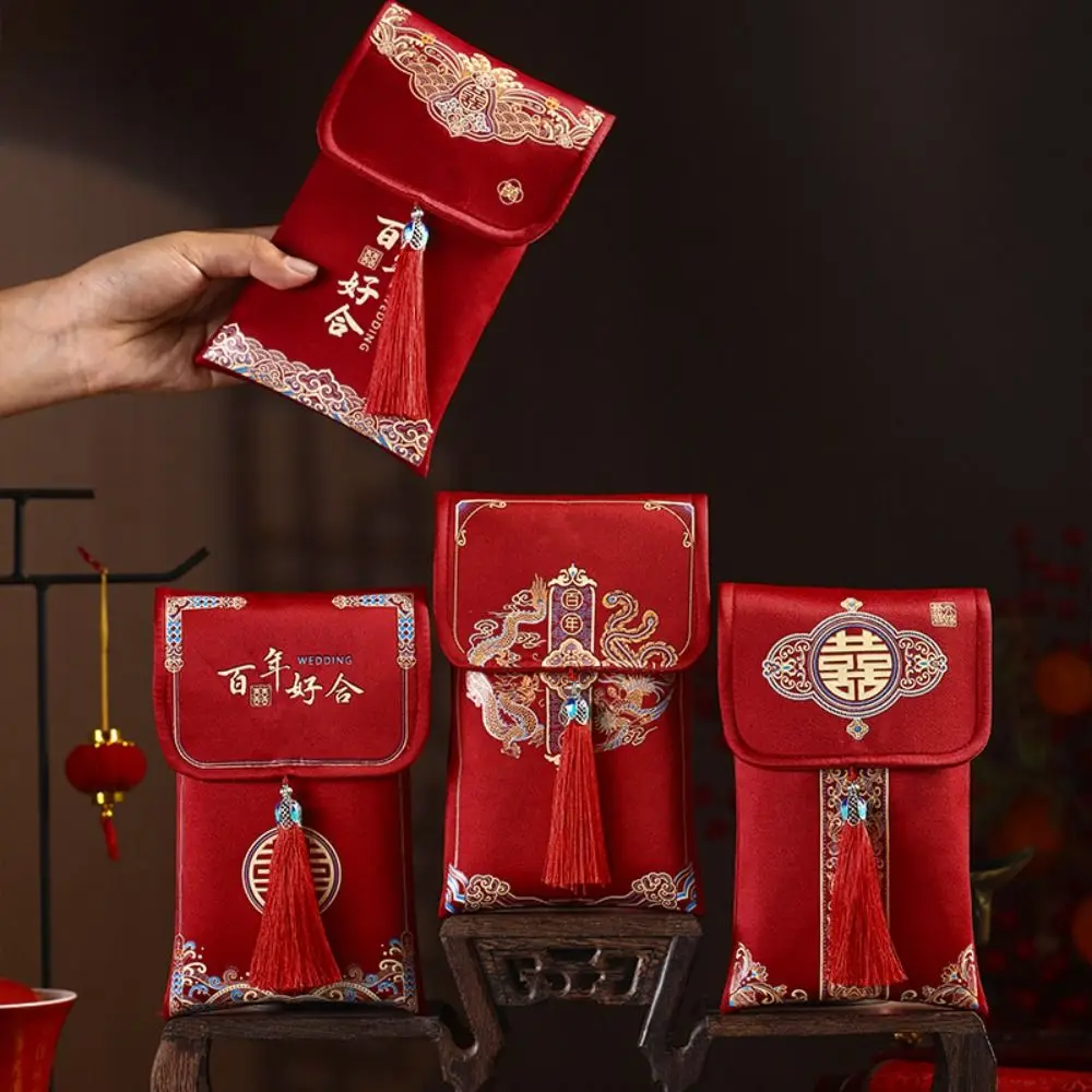 

Multiple Patterns 2024 Money Pocket Best Wishes Tassel Design New Year's Blessing Bag Embroidery Red Envelope Party Gifts