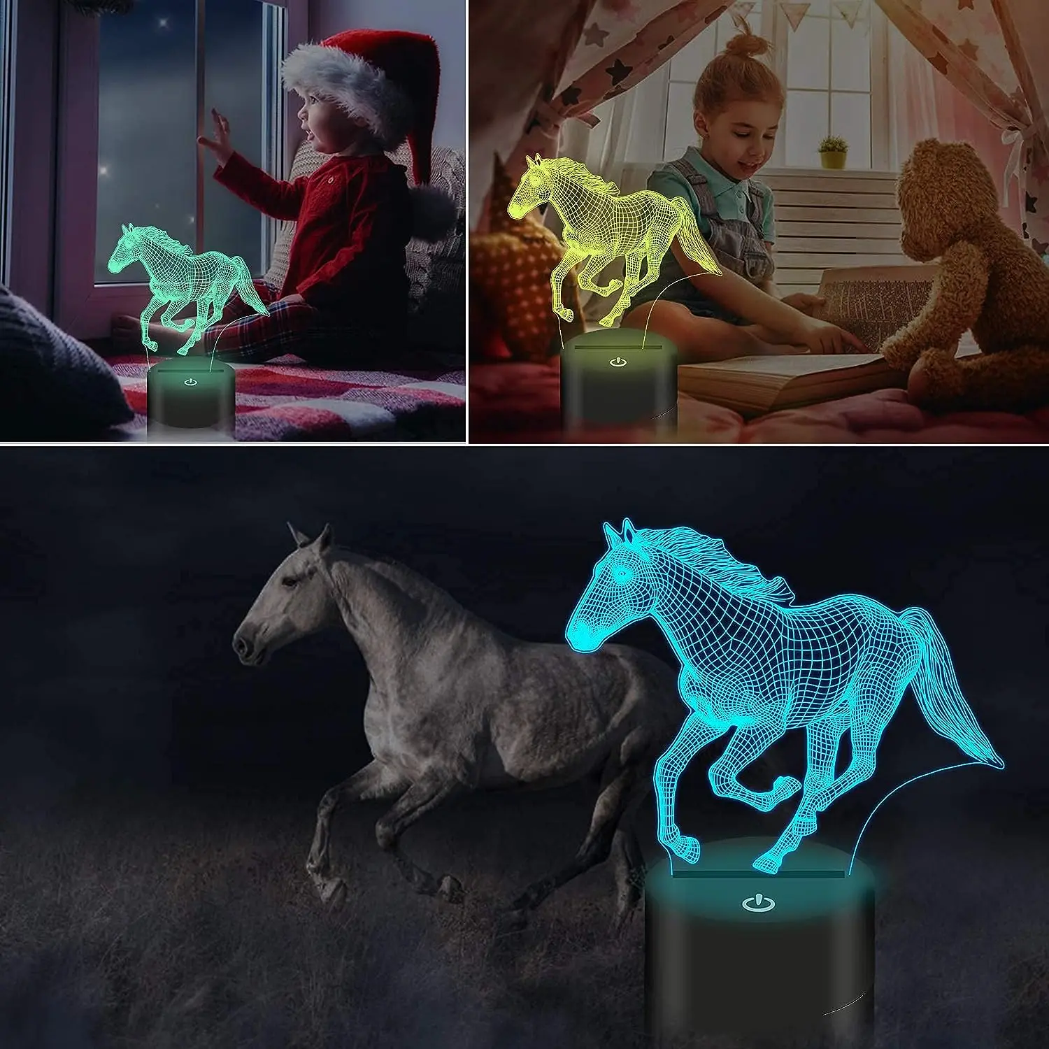 Nighdn 3D Night Light Horse LED Lamp Home Room Decor 7 Colors Changing Nightlight Birthday Christmas Gift for Kids Children