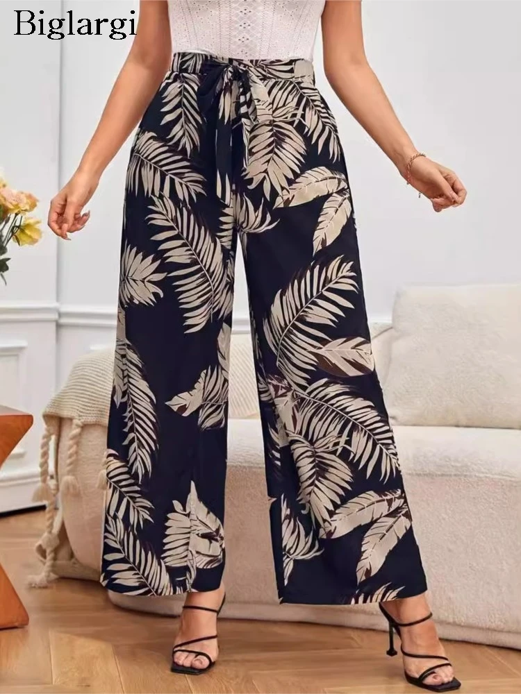 Plus Size estate pantalone lungo donna stampa floreale Modis elastico a vita alta pantaloni da donna Casual pantaloni larghi a pieghe donna gamba larga