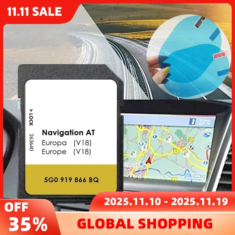 

for VW Discover Media MIB1 Navigation AT Map UK GB Europe Ireland Sat Nav SD Card V18 with Anti Fog Reaview Stickers