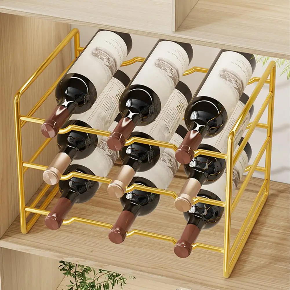 Metal Bottle Organizer Iron Wine Rack with Curved Grooves Compact Metal Bottle Holder for Kitchen Countertop Wine for Cupboards