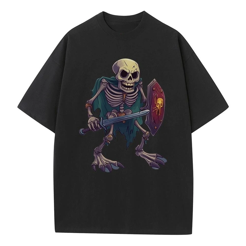 

Cotton Oversize T Shirt Graphic Tees Shield Sword Skeleton Design Clothes Heavy Comfort Drop Shoulder Vintage T Shirts Mens Tops
