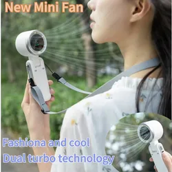 Portable Handheld USB Fan Rechargeable Turbo Fan LED Digital Display 180° Adjustable 3-in-1 Mini Fan 5-Speed Wind Speed