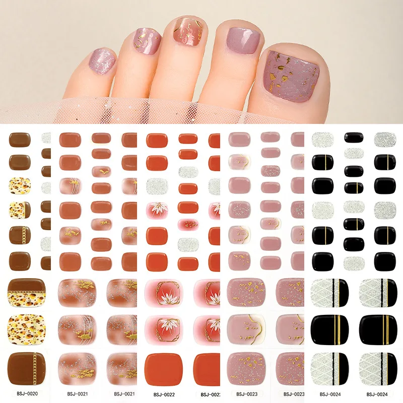 26 pcs Toe Semi Tersembuh Gel Nail Art Stickers Polish Waterproof Full Cover Nail Wraps With Tools Manicure Nail Sticker Decoration