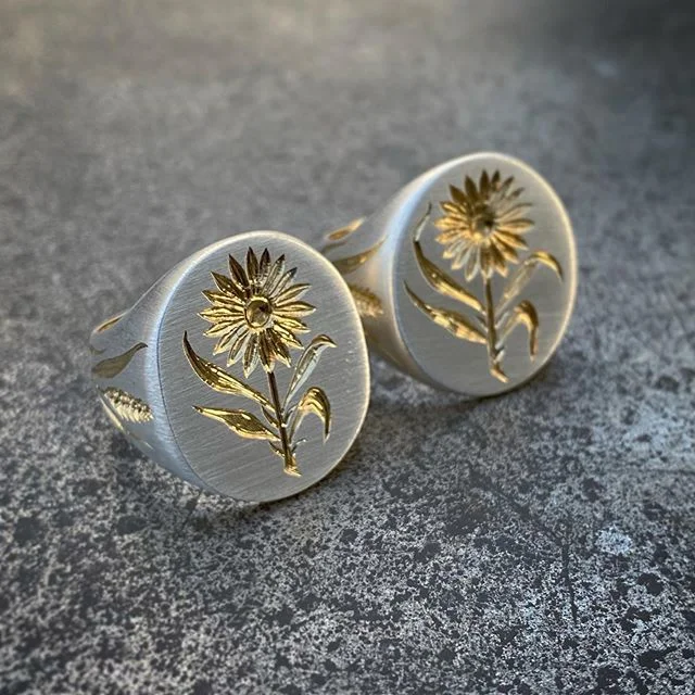 Pure hand carved Sunflower Ring Flower Daisy Rings for Women Female Wild Flower Ring Jewelry Accessories SZ5-11