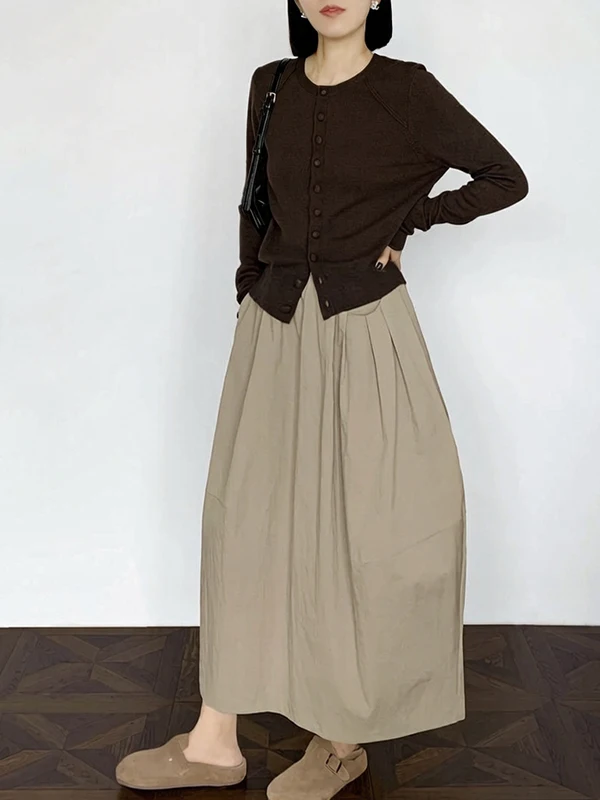 

Romantic Balloon Design Midi Skirt Elastic Waist High Waist A-Line Skirt Cotton Lyocell Fiber Spring Season plus Size Women's...