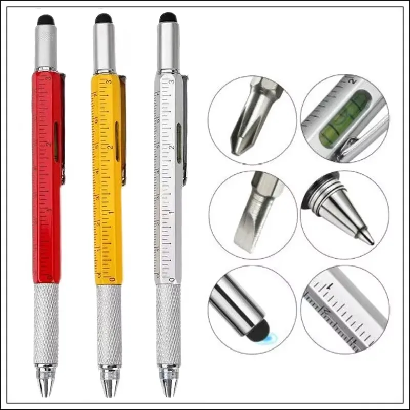 6 In1 Multifunction Ballpoint Pen with Modern Handheld Tool Measure Technical Ruler Screen Stylus Screwdriver Touch Spirit Level