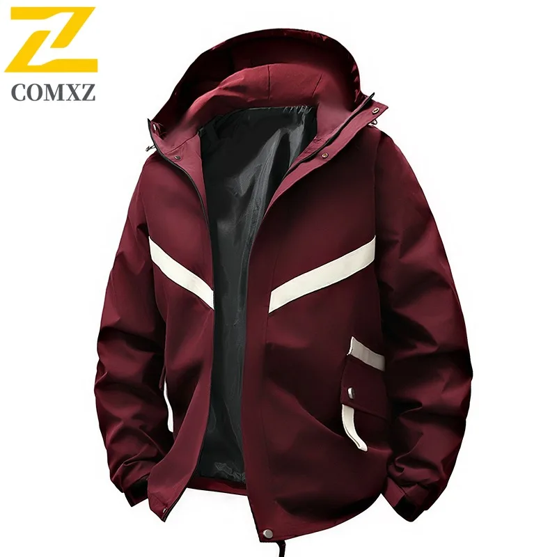 

COMXZ Высококачественная спортивная куртка для мужчин 2025, новая модная уличная ветровка с капюшоном, водонепроницаемое ветрозащитное пальто, унисекс, осеннее тонкое