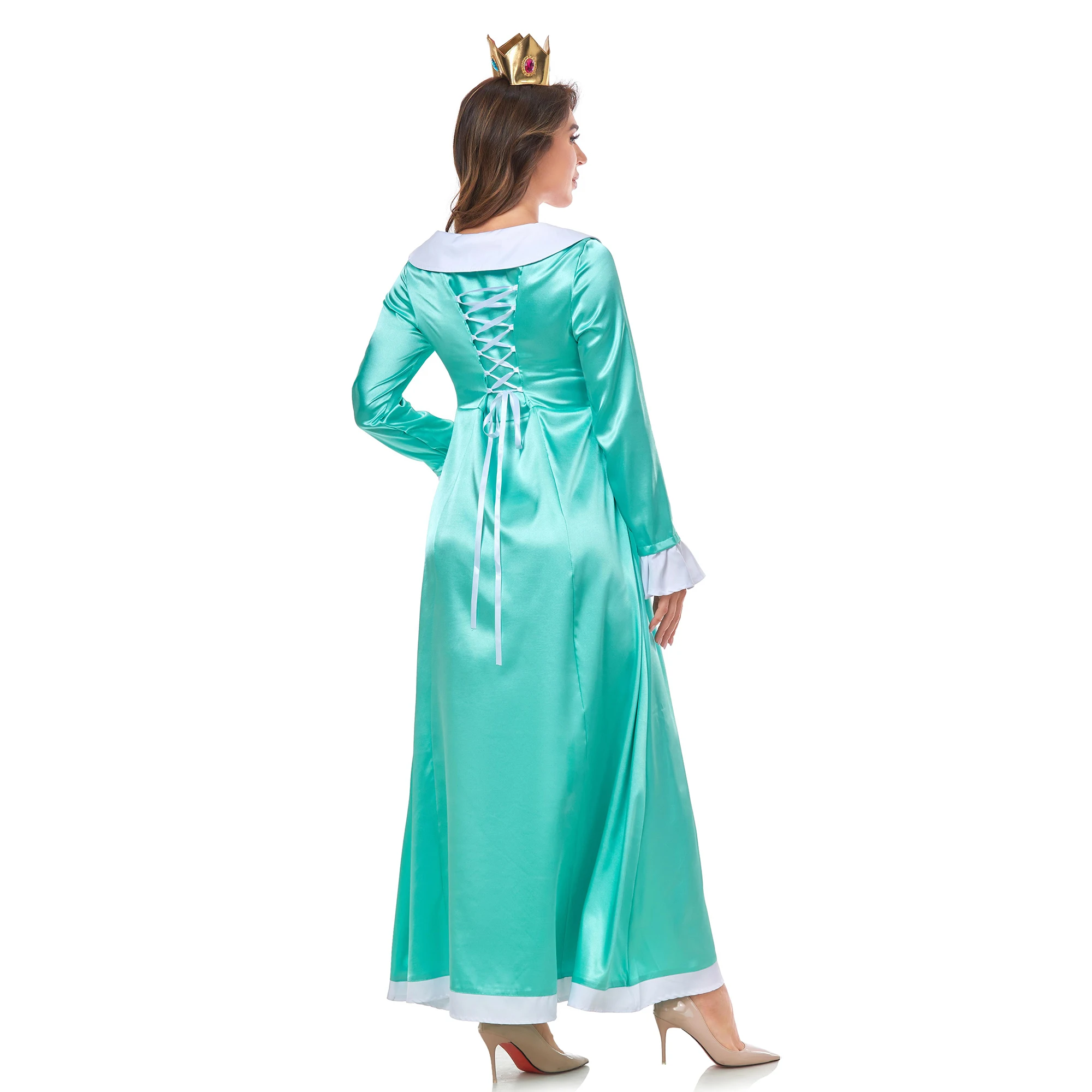 Daddy Princess Peach Cosplay Costume Peach Pink Dress Adult Rosalina Blue Dress Crown Suit Women Halloween Anime Cosplay Costume