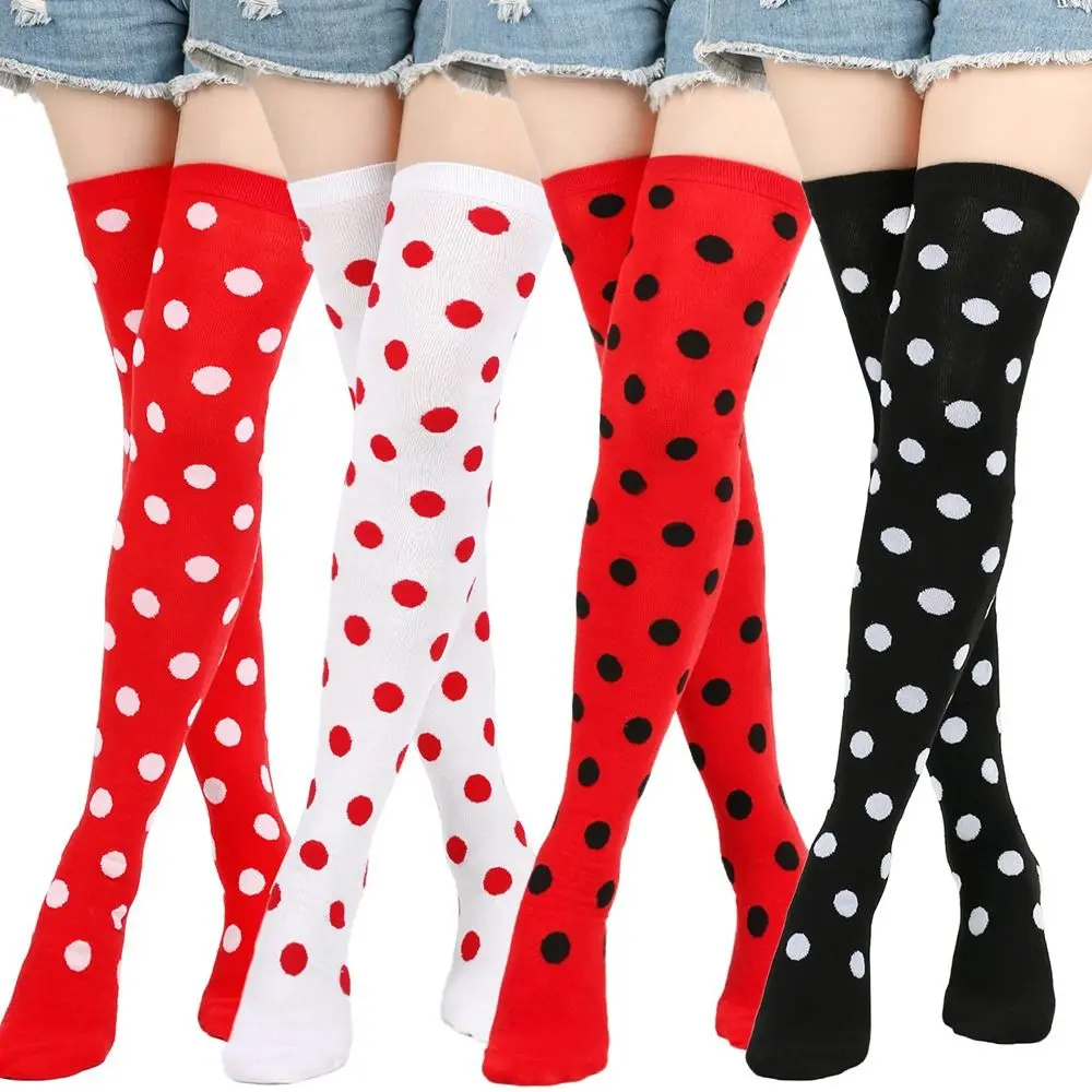 Lustige Polka Dot Oberschenkelhohe Strümpfe Marienkäfer 80er 90er Jahre Rot Schwarz Dot Socken Lange Stiefelstrümpfe für Frauen