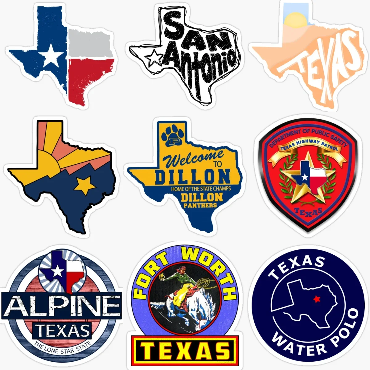 Texas Map Emblem Creative PVC Sticker for Decorate Car Bicycle Window Wall Fridge Helmet Motorcycle Decal Accessorie