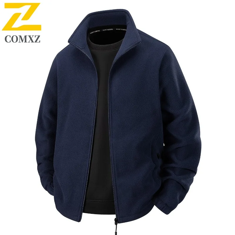 

COMXZ уличная дорожная куртка для мужчин, утолщенное пальто на флисовой подкладке, однотонная легкая зимняя ветровка с воротником-стойкой