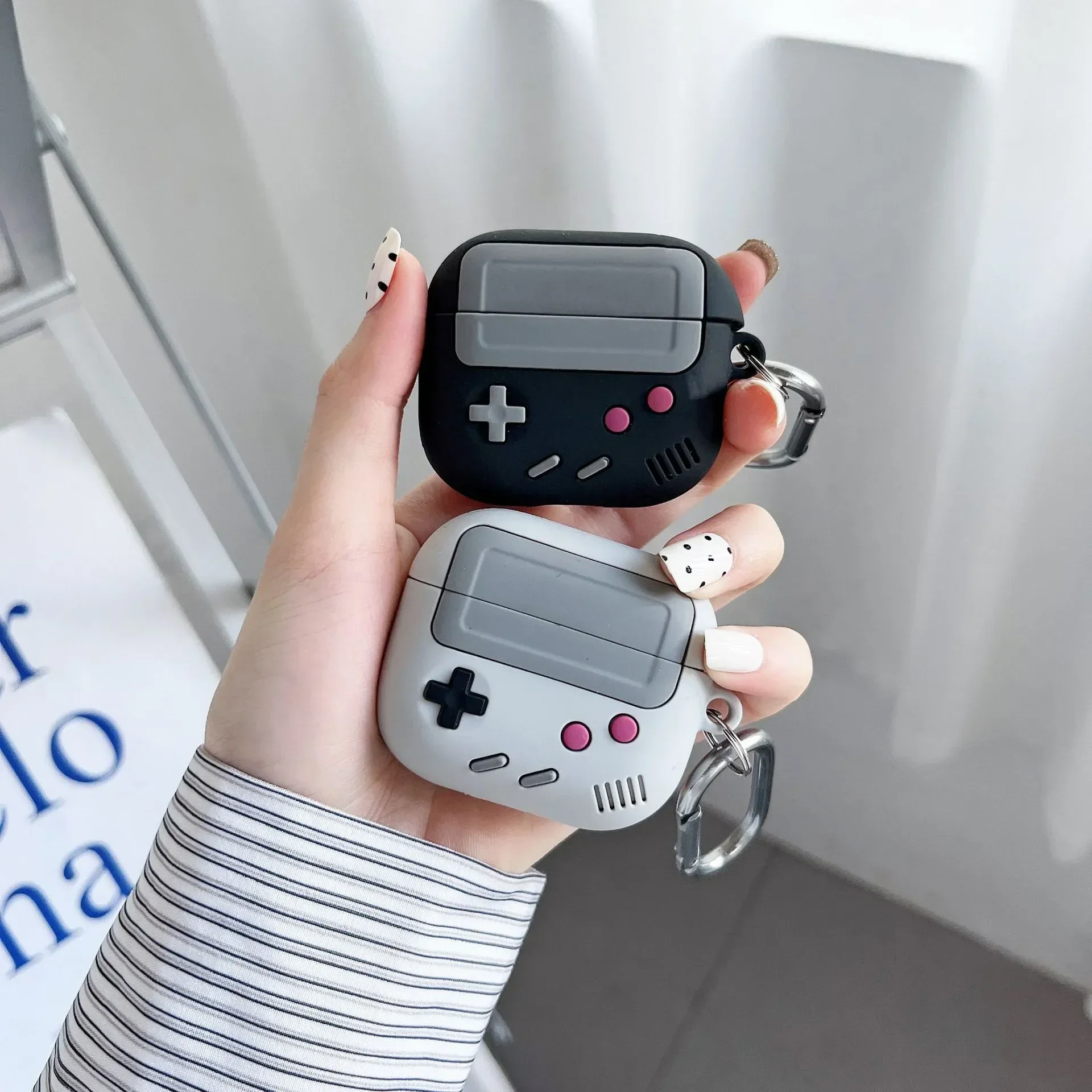 Fashion Retro Game Earphone Case for Airpods 1 2 Pro 3D Gameboy Silicone Headphone Cover For Airpods Pro2 Air pods 3 With Hook