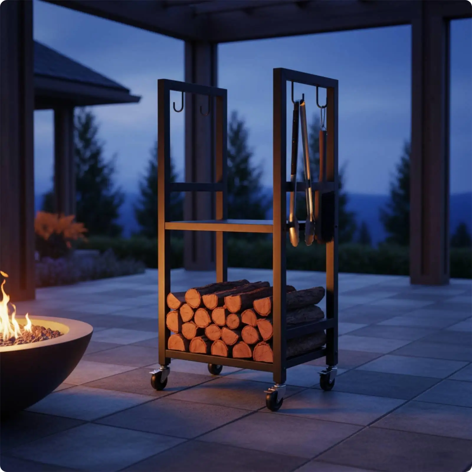 Metal Firewood Stand Including Hangers Wood Storage Storage Rack Area Saving