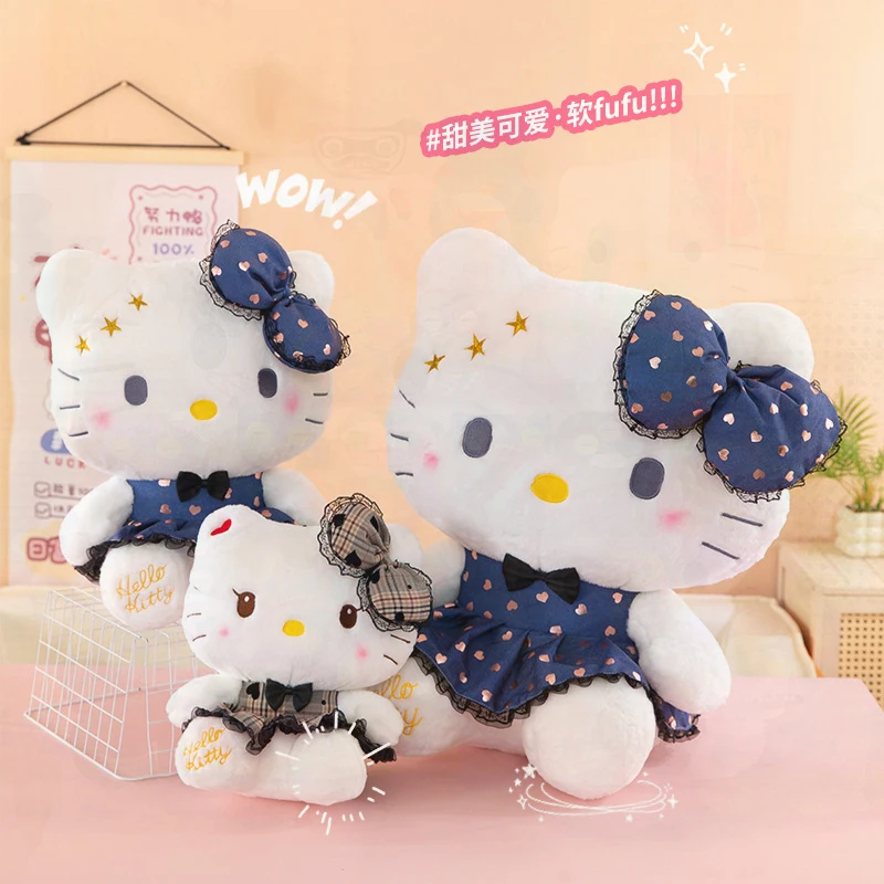 

Плюшевая игрушка Hello Kitty в цветочном платье с звездными акцентами, милая кукла-обнимашка для девочек, идеальный подарок на день рождения и мягкая игрушка-зверюшка.