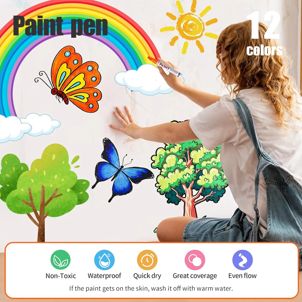 12 لون اللوحة القلم مقاوم للماء الكتابة على الجدران الدائمة اللمس حتى الإطارات ماركر السيارات المطاط الإطارات فقي علامة القلم للدراجات سيارات معدنية