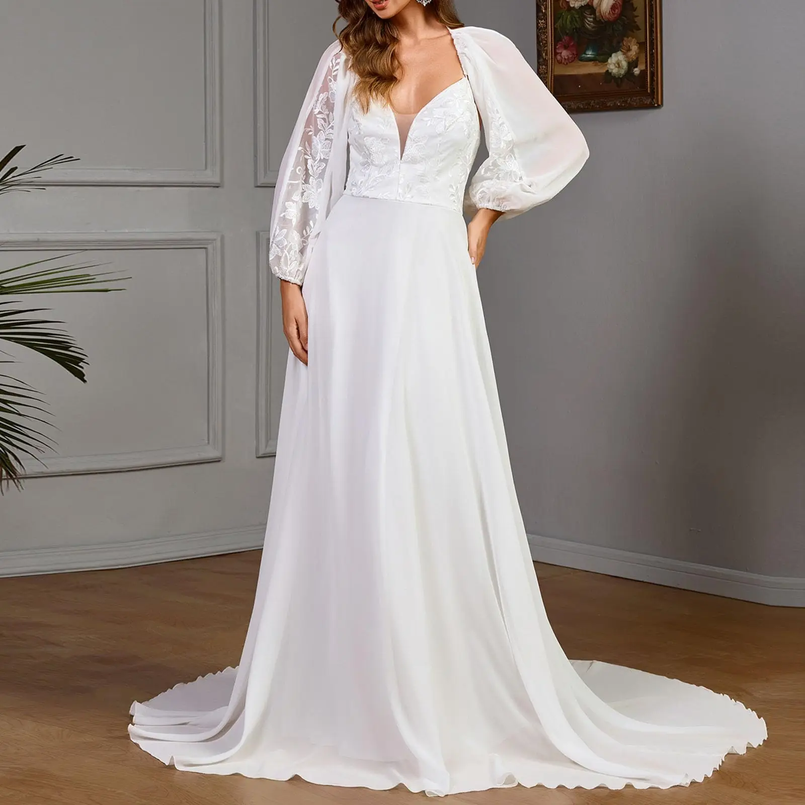 Mulheres elegantes branco maxi vestidos formais sexy rendas manga longa vestido de casamento até o chão vestidos de festa à noite de baile