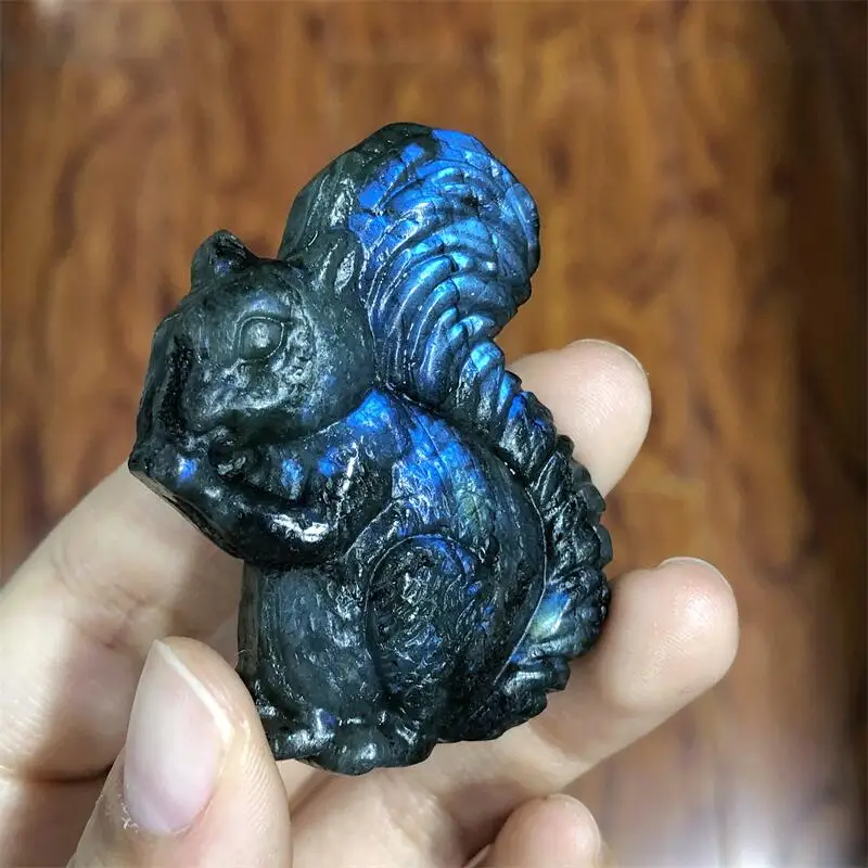 5CM Natural Labradorite Squirrel Carving Animal Carving Model Crafts Fashion Home Decoration Healing Fengshui Gift 1pcs