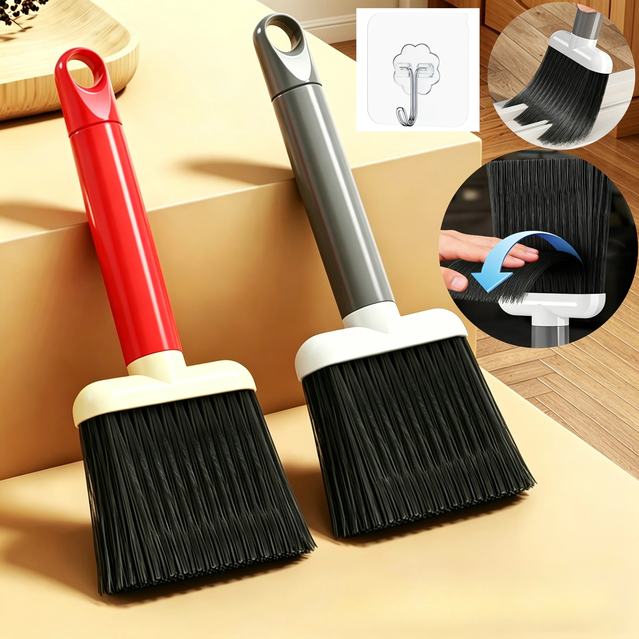 Cleaning brush, multi-functional gap brush, household soft-bristled dusting brush, window groove cleaning brush.With hooks