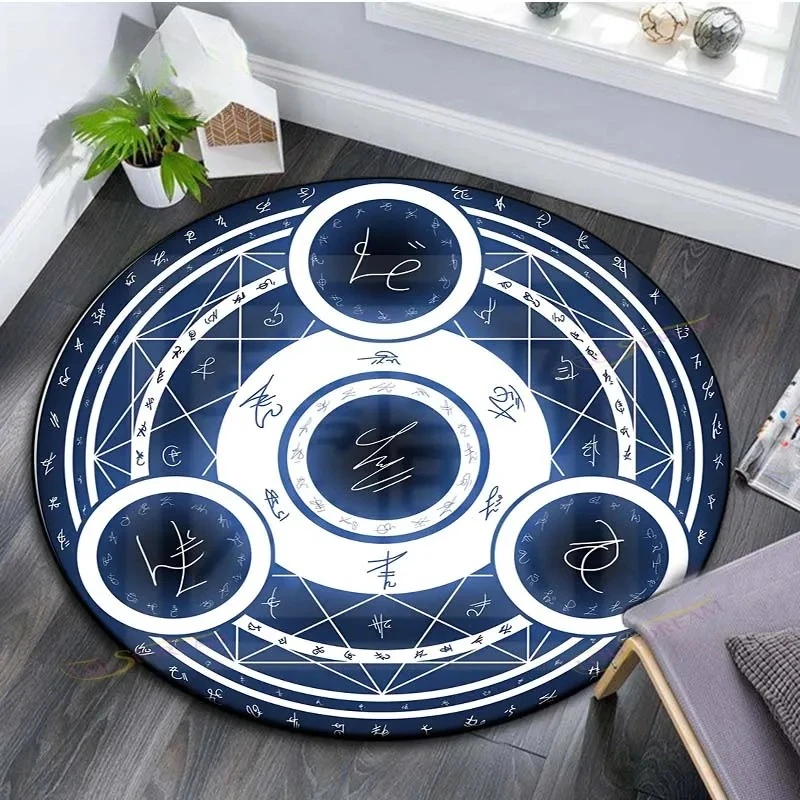 Gothic Magic Alchemy Circle Round Rug Mystic Sigil Print Floor Mat Home Decor for Living Room Bedroom Gaming Indoor Space