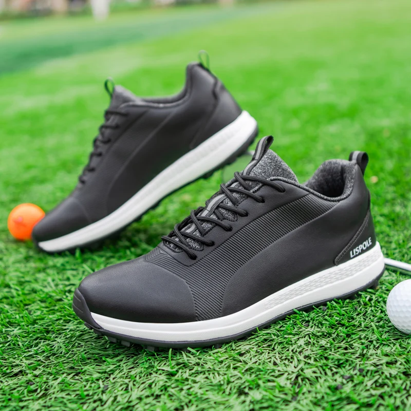 Męskie buty golfowe Oddychające skórzane trampki golfowe Antypoślizgowe buty golfowe bez kolców Sportowe buty golfowe Sznurowane buty treningowe