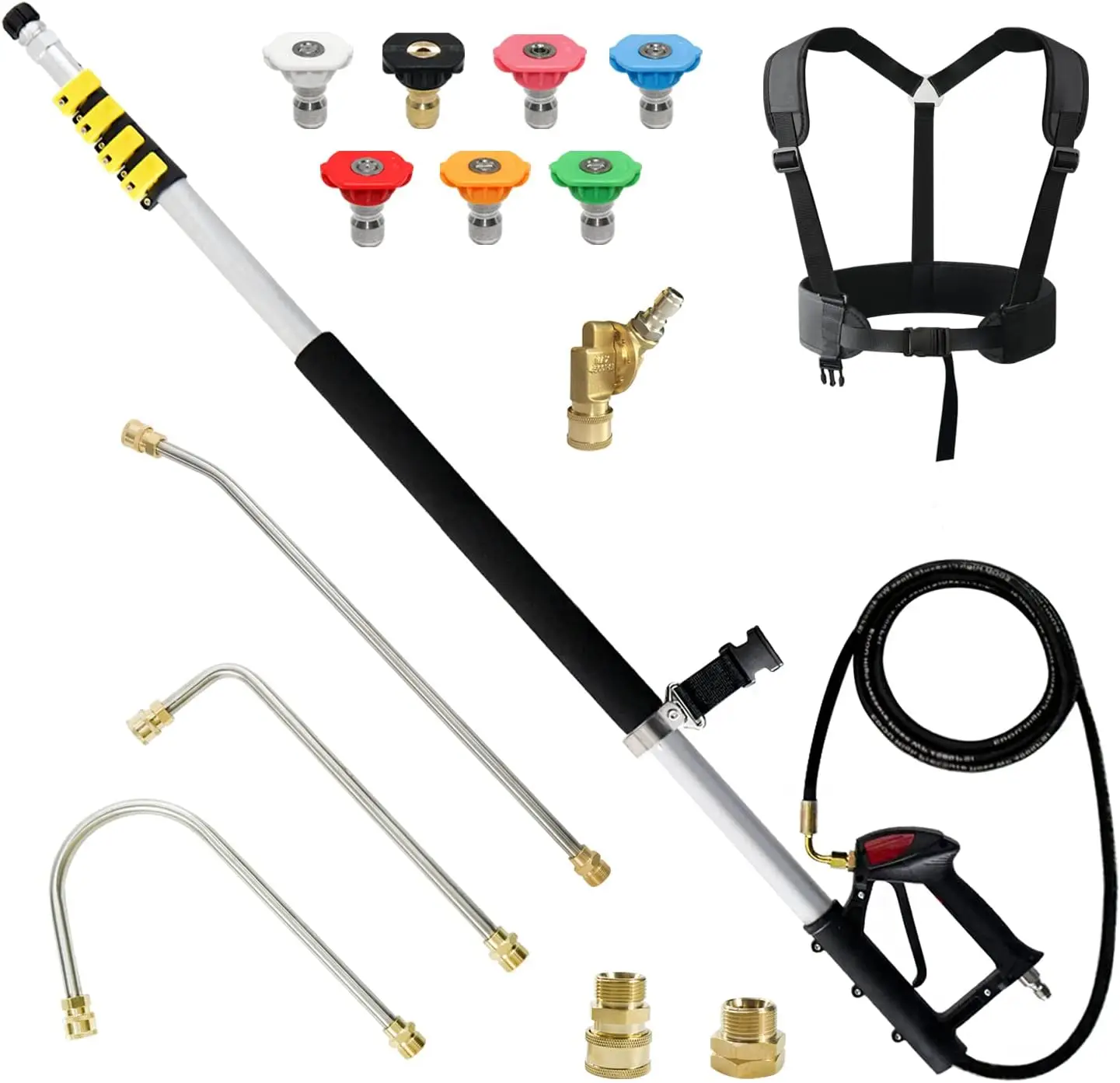 

24 FT, Aluminum Telescoping Pressure Washer Wand with 2 Pressure Washer Extension Wands,Gutter Cleaner Attachment, 7 Spray