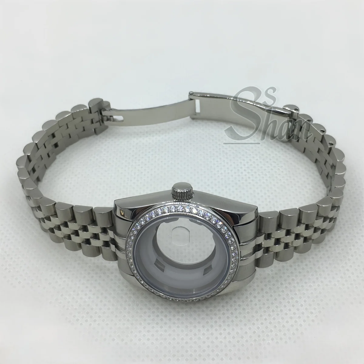 La pulsera de lujo para reloj de mujer de acero inoxidable con borde de diamante NH05 de 31 mm es adecuada para reemplazar piezas de movimientos NH05 NH06