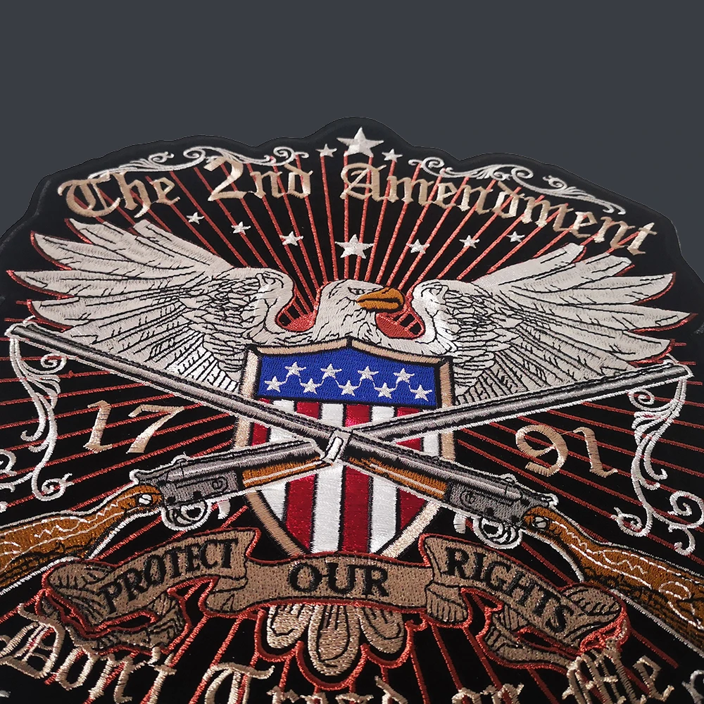 Double Guns Embroidery Patches USA Eagle America PROTECT OUR RIGHTS for Jacket back vest Motorcycle Club Biker Size 27*30cm