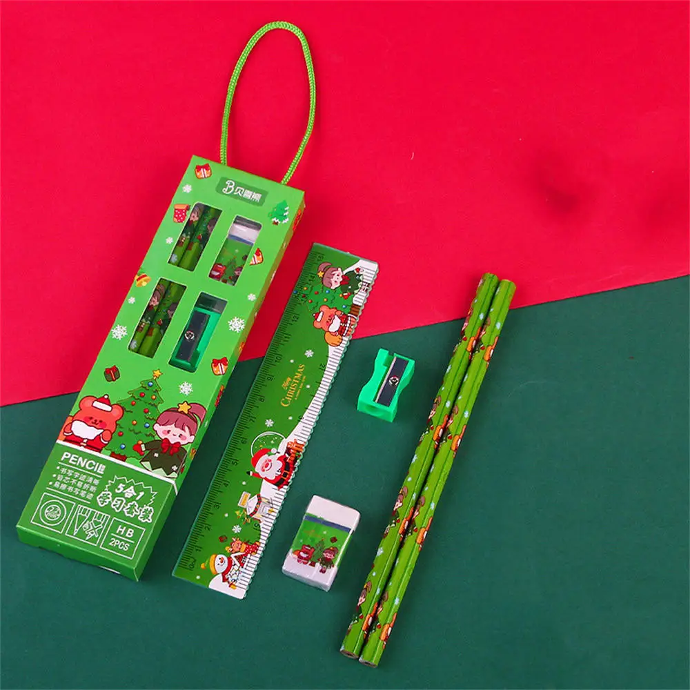ポータブルクリスマスステーショナリーセット、ドローイングスケッチペン、学生ギフト賞品、オフィスライティング用品、セットあたり5個