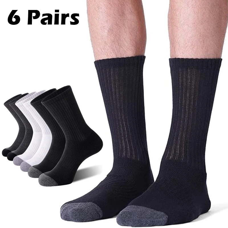 6 Pairs Men\'s Socks  Athletic Crew Socks Full Cushioned Work Boot Socks Outdoor Sport Running Socks Breathable Basketball Socks