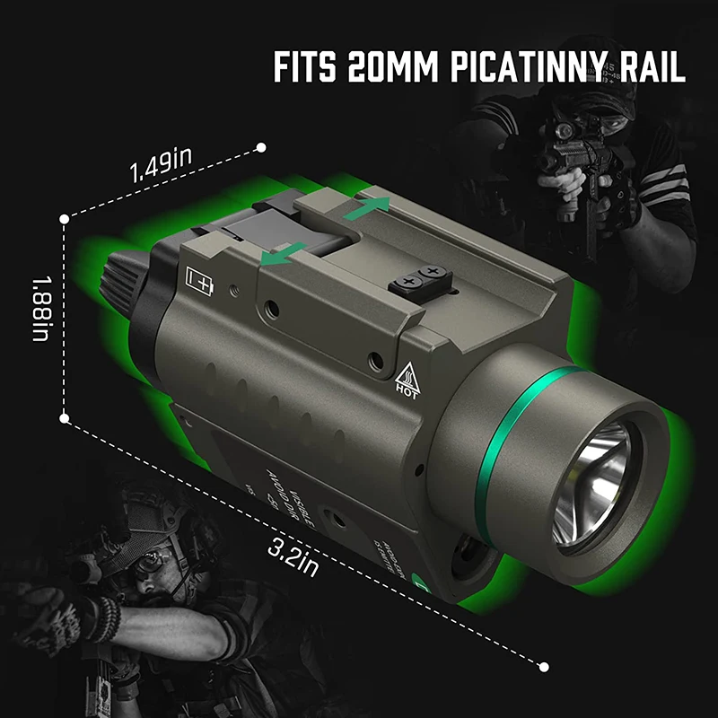 Imagem -05 - Lanterna Laser Verde para Picatinny Rail Mount Tactical Combo Arma Luz 200 Lumen Modos 20 mm Novo