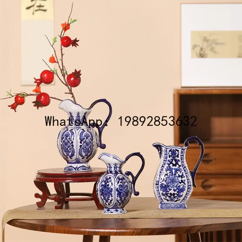 

4-10 new chinoiserie blue and white porcelain vase classy bogu rack desktop decoration hydroponic flower pot