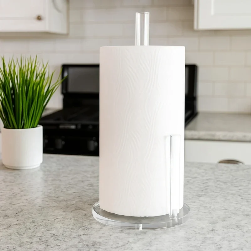 Transparent Acrylic Paper Towel Holder Kitchen Roll Dispenser Roll Countertop Organizer with Base for Kitchen Retail