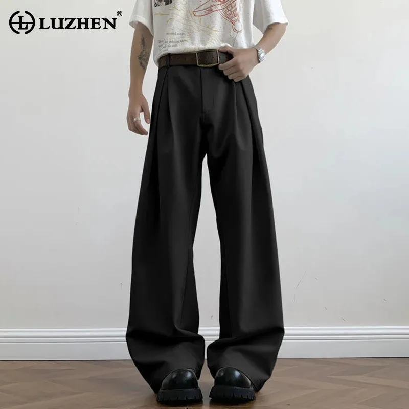 

LUZHEN Fashion Original Double Layer Design Wide Leg Casual Pants Men's 2025 New Solid Color Elegant Handsome Trousers JY2970