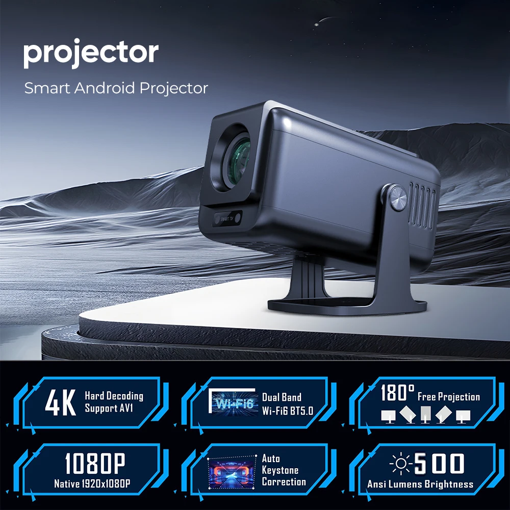 WUDUNG V1 Smart Projector 4K 1080P 500ANSI Android13 Media Center Amlogic 950S Quad Cortex-A53 WiFi6 BT5.0 HDR10+ Projector