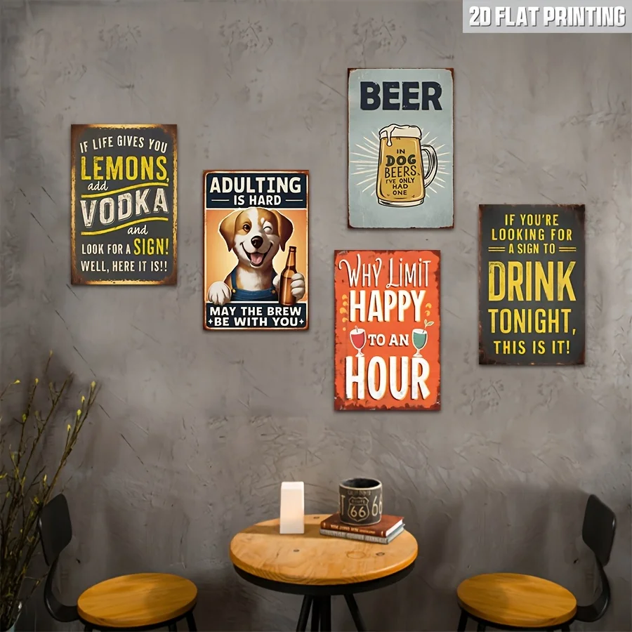 [JIT]Decorative Sign& Plaque 5pcs Vintage Metal Bar Sign, Humorous Home Bar Decor, Funny Bar Wall Decor, Beer Drinker Gifts, Coo
