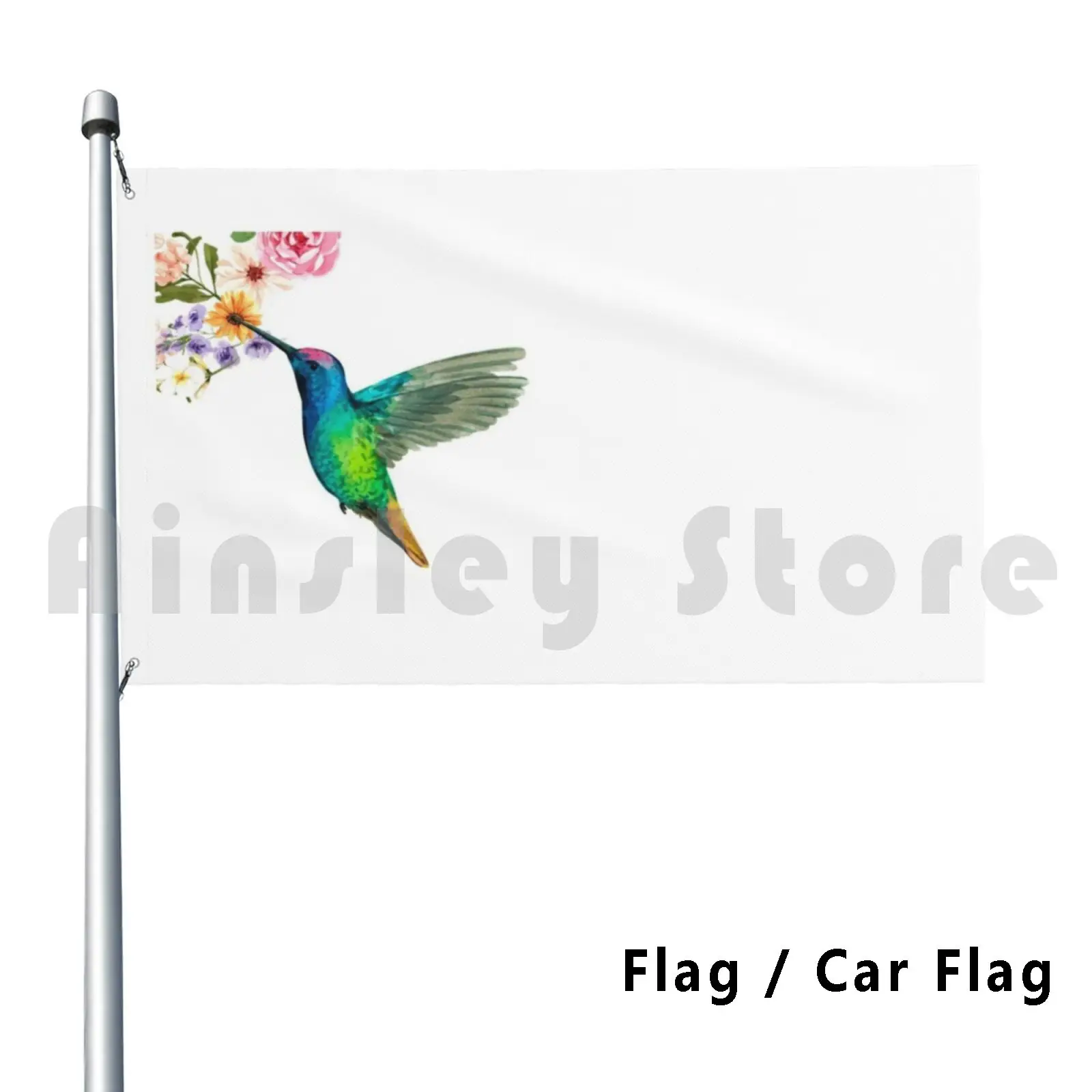 Little Hummingbird & Flowers Outdoor Decor Flag Car Flag Little Humming Bird Flowers Bird Watercolor Flowers Floral