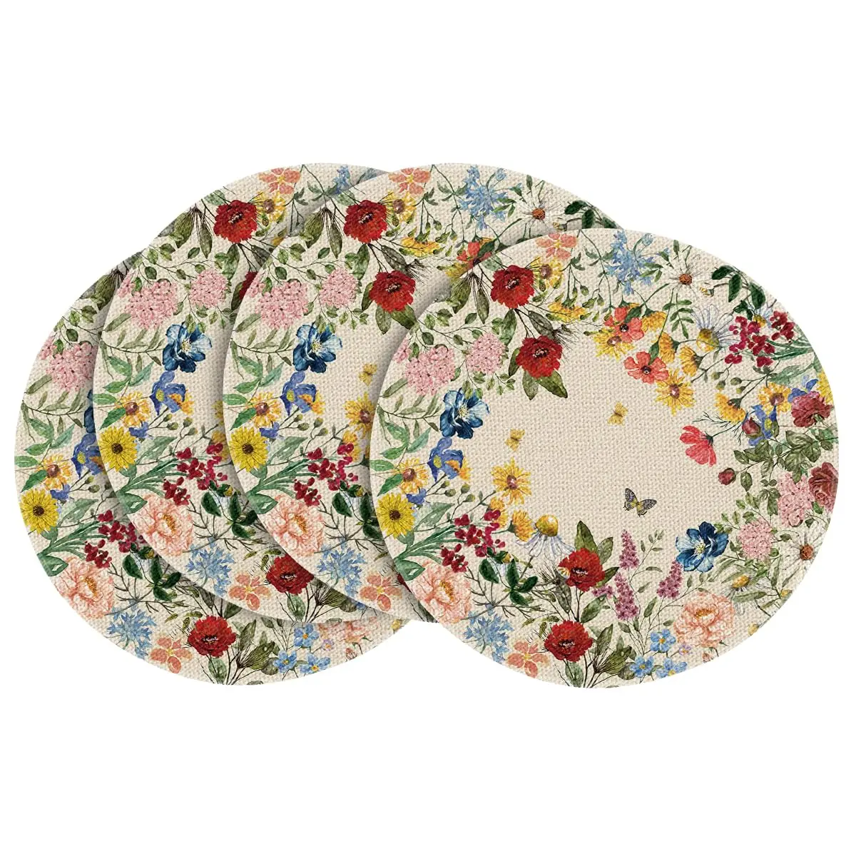 

Vintage Floral Spring Round Placemats, 14 Inch Seasonal Holiday Round Table Mats for Party Kitchen Dining Decoration