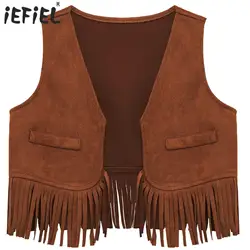 Baby Boys Girls Western Cowboy Sleeveless Vest Kids Children Halloween Cowboy Cosplay Dress Up Photography Prop Stage Waistcoat