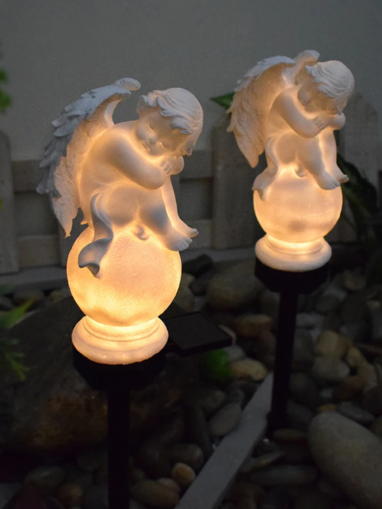 Ambachten Yard Landschap Lamp Waterdichte Tuin Solar Angel Sculptuur Hars Outdoor Kameel Licht Vleugels Engel voor Tuin Balkon Yard