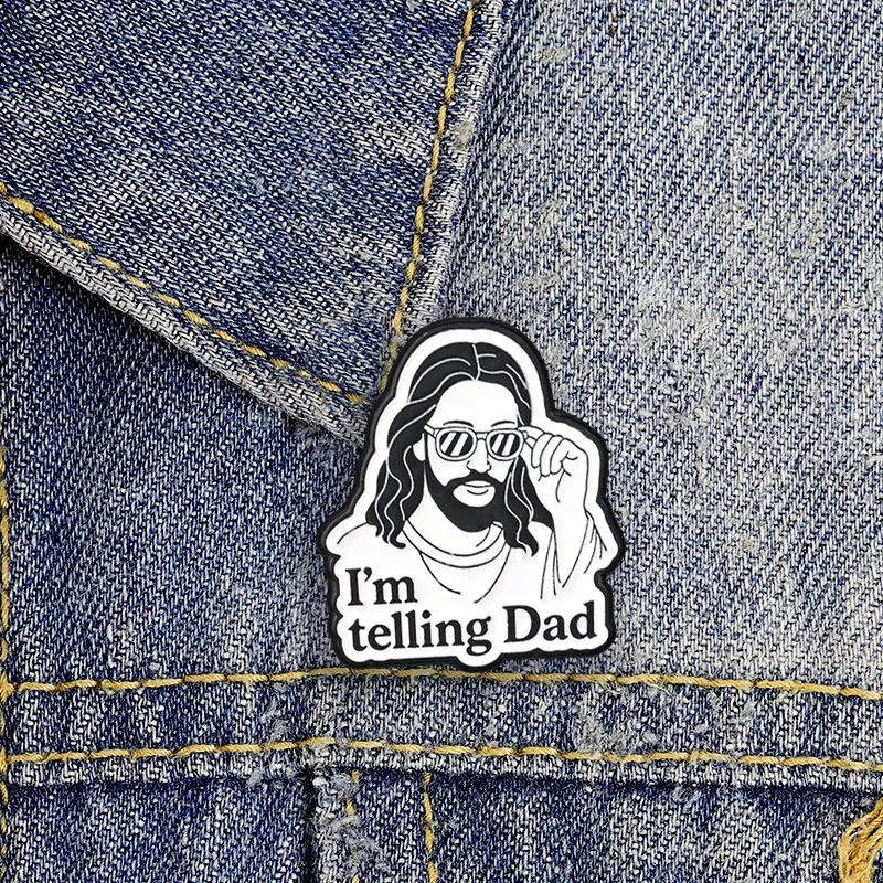 Ich sage Papa Emaille-Abzeichen Coole Jesus mit Sonnenbrille Meme-Pin Lustiger religiöser Slogan Metallbrosche Anstecknadel Geschenk für Freunde – Detail 2