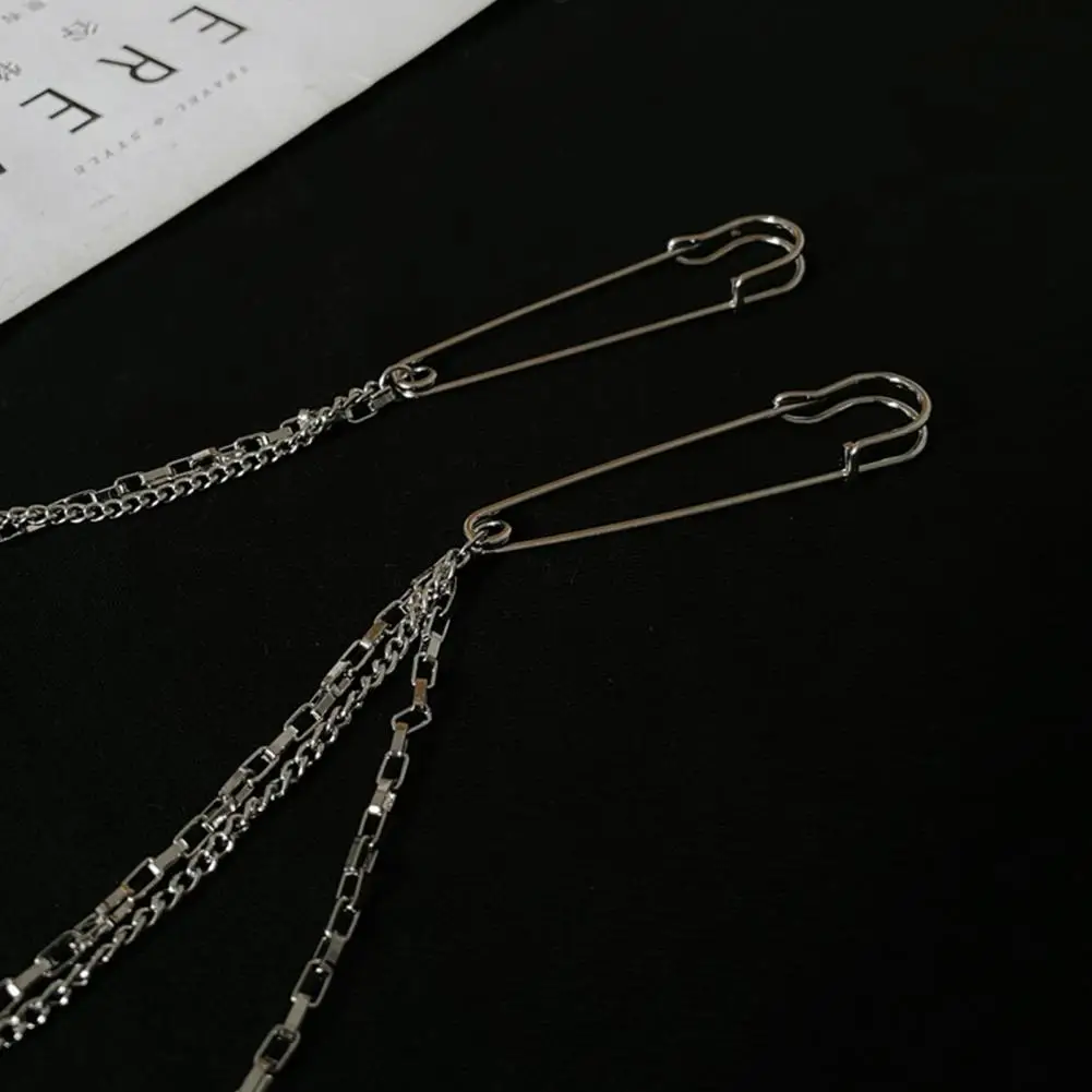 Easy-to-operate Pin Elegant Unisex Clothes Pin Double-layer Chain Polished Alloy Pin for Pants Shirt Chest Suit for Everyday