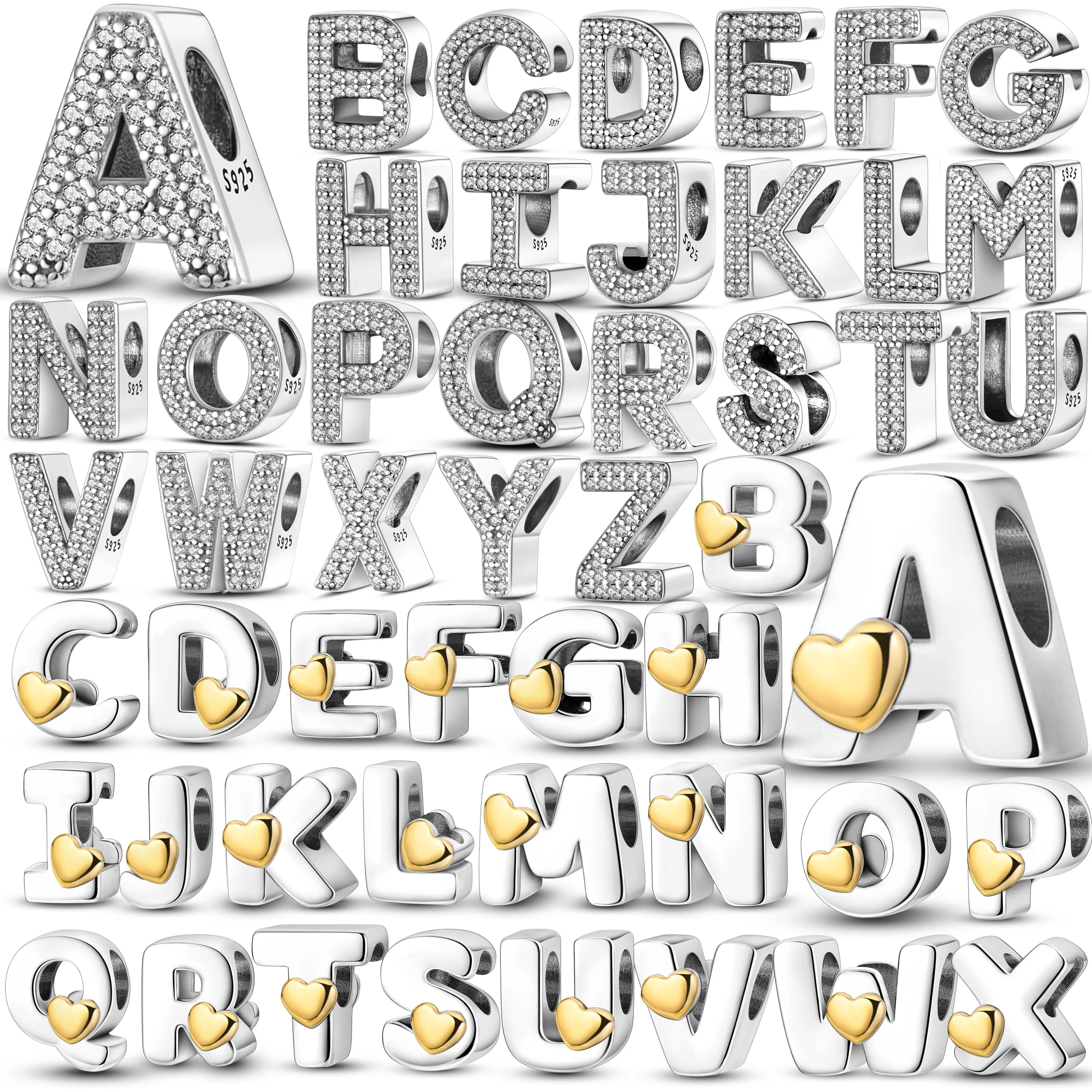 925 Sterling Silver CZ Zircon LOVE Letter A-Z Alphabet Charms Bead Dangle Pendant Jewelry Gift Fit Original Bangle Bracelet DIY