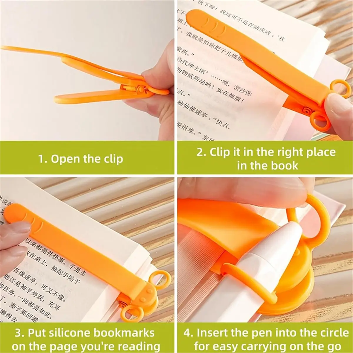A56K 6pcs Silicone Automatic Bookmarks with Pen Holder Cute Book Marks Gifts for Book Lovers Book Page Holders
