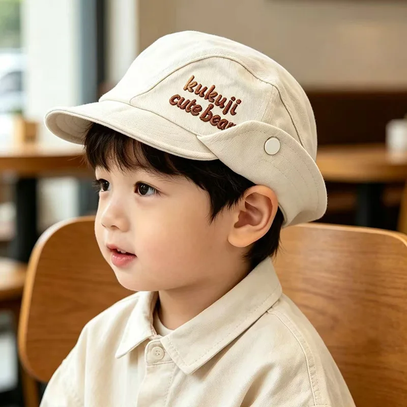 2026 Autumn Baby Earflap Hat Cute Pompom Infant Beanie Cap Solid Color Letter Embroidery Kids Boys Girls Ear Protection Caps view 2
