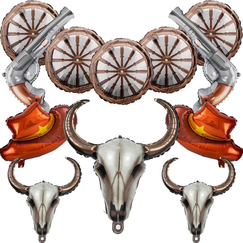 1/5 Stück Western Cowboy Bull Head Folienballons Western Theme Party Langes Horn Kuh Pistole Ballon Cowboy Geburtstag Babyparty Dekor – Detail 1